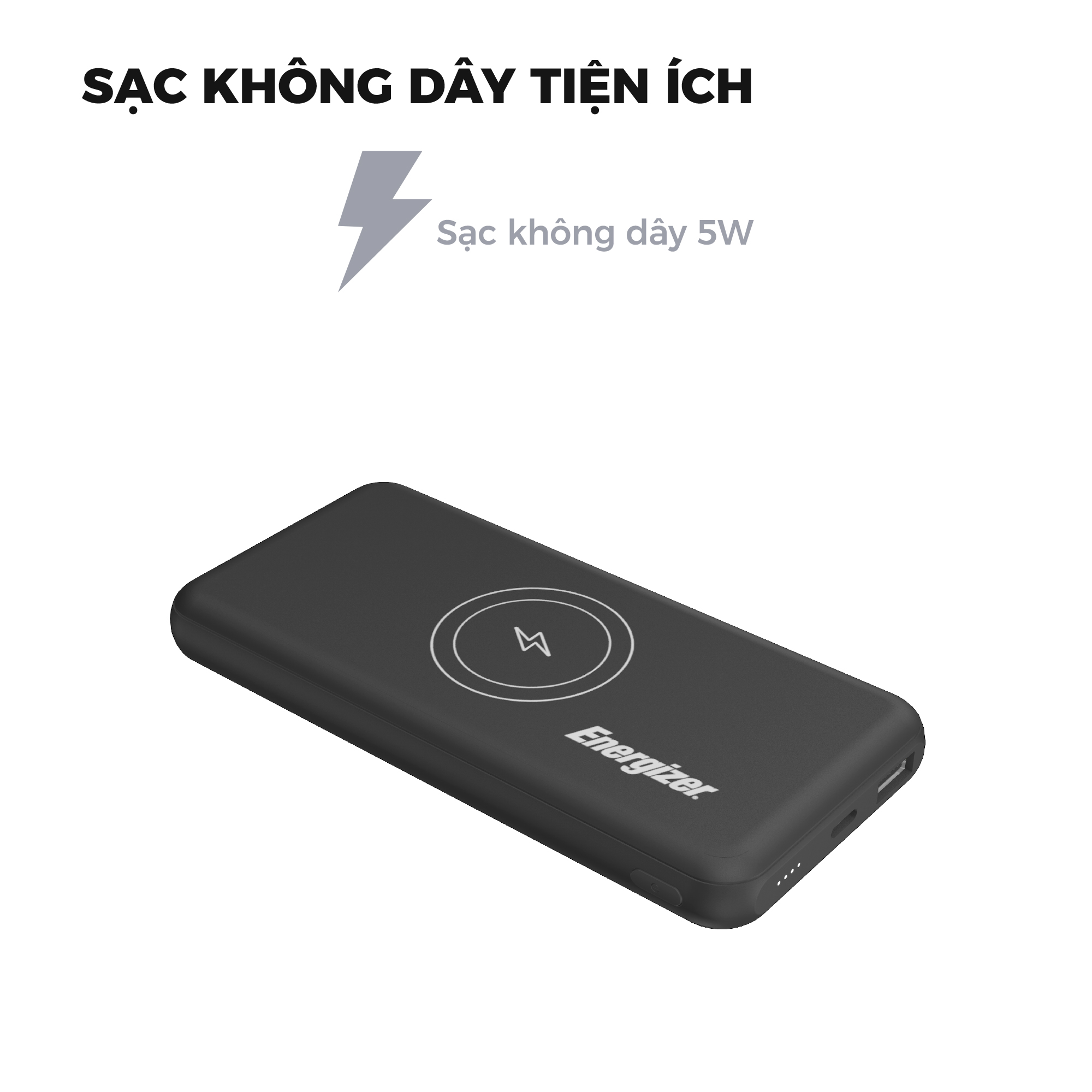 Sạc dự phòng Energizer 10,000mAh /3.7V Li-Polymer - QE10007 - tích hợp sạc không dây Qi 5W - Hàng chính hãng