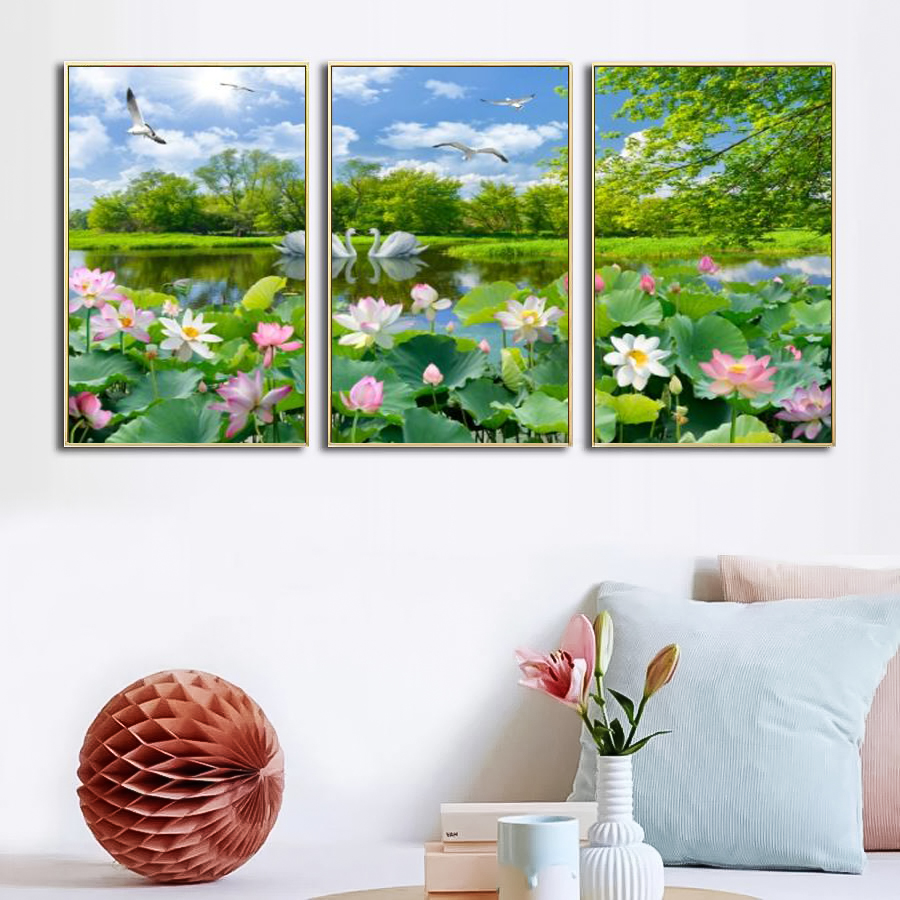 Bộ Tranh Canvas treo tường Hoa sen T004