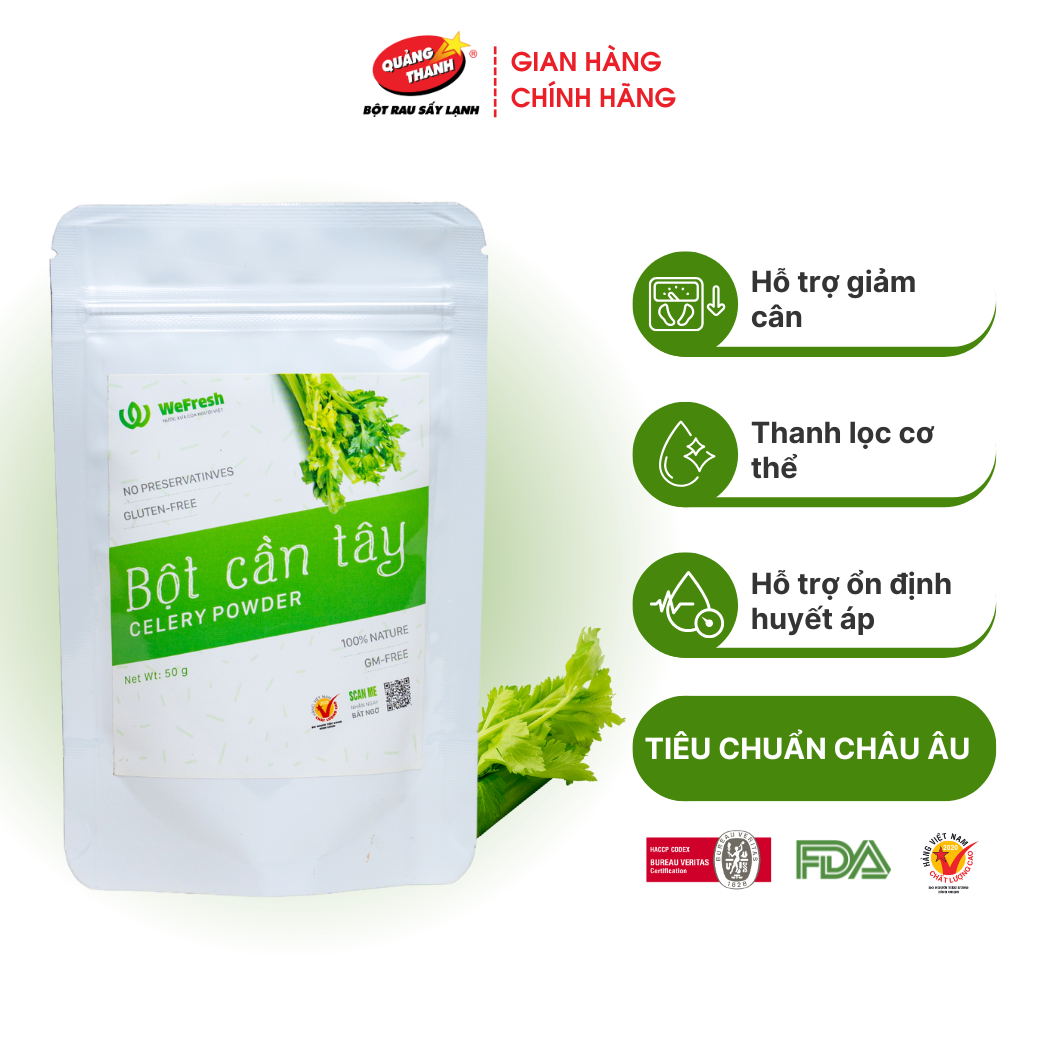 Bột Cần Tây Sấy Lạnh Nguyên Chất Quảng Thanh Tui 50Gr - Hô Trơ Giam Cân, Giam Mơ Bung, Giam Mun, Giam Gut