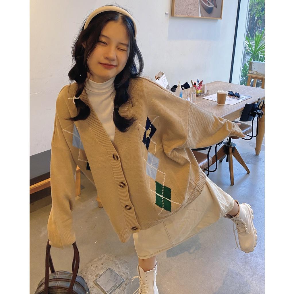 Áo khoác Cardigan len hoạ tiết trám hình gấu form rộng ulzzang - Made by Fiin