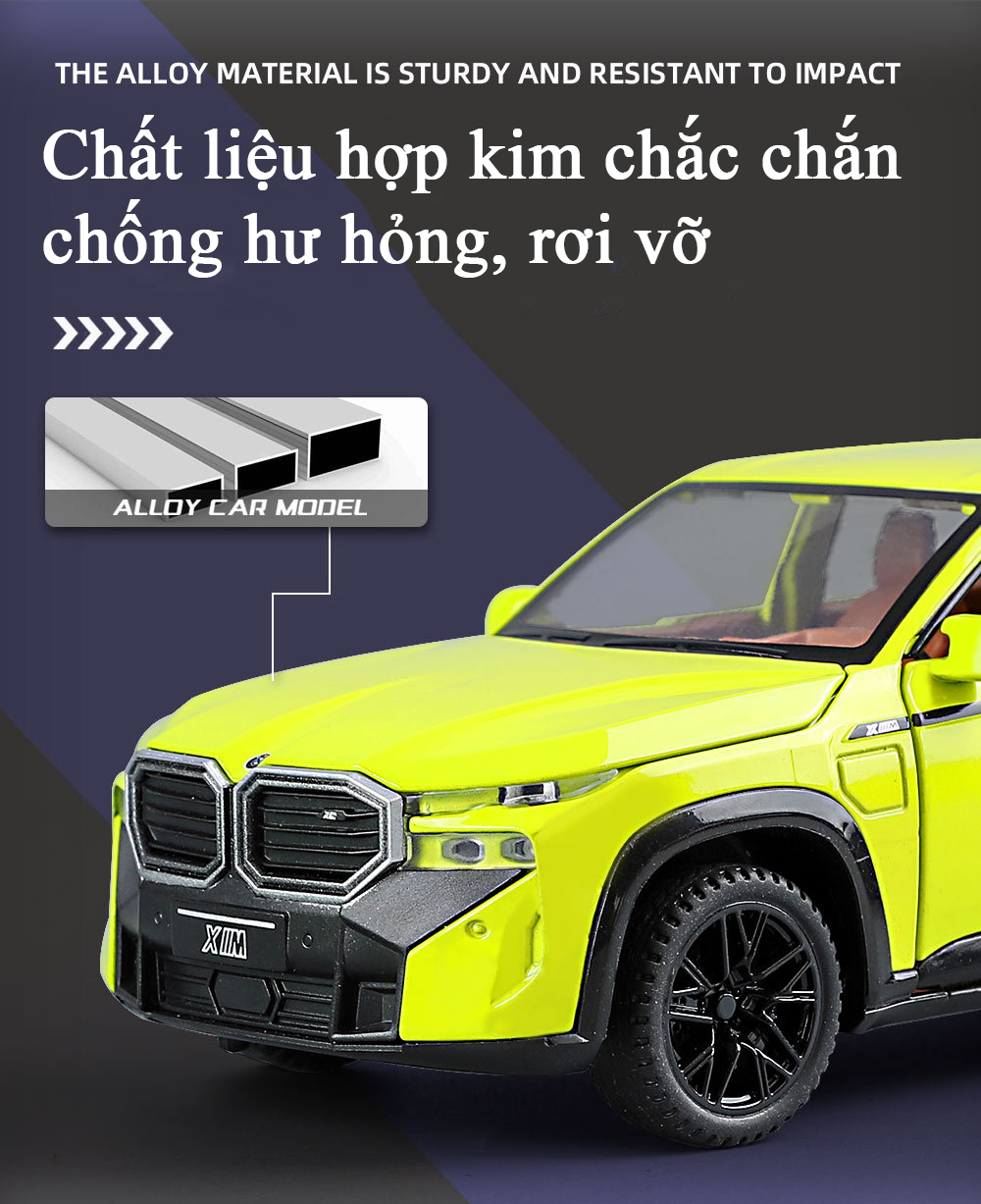 Mô hình xe ô tô BMW XM tỷ lệ 1:32 bằng hợp kim có nhạc và đèn chạy cót mở 6 cửa