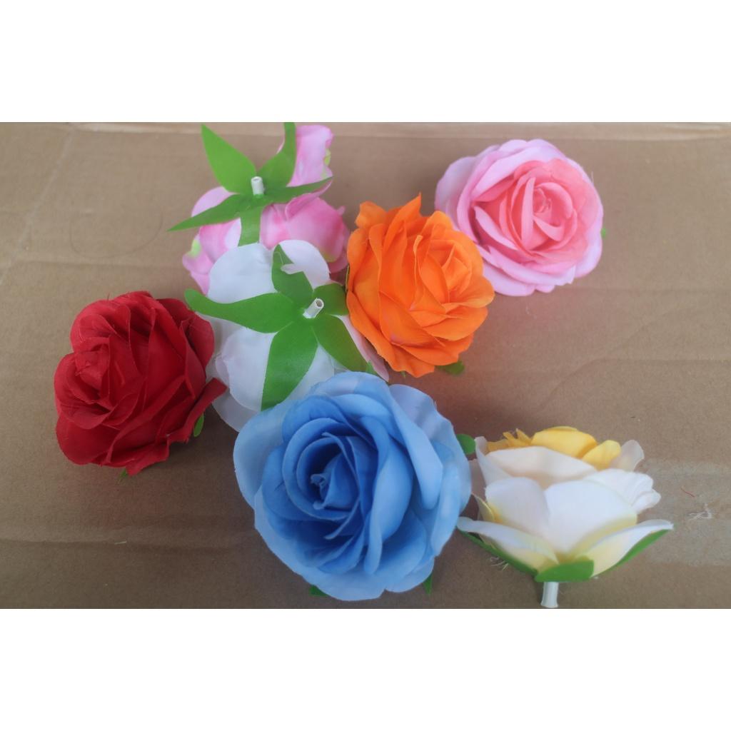 Đầu bông hoa hồng Tứ Quý size 8cm trang trí giỏ hoa, lẵng hoa, làm oản- Hoa lụa