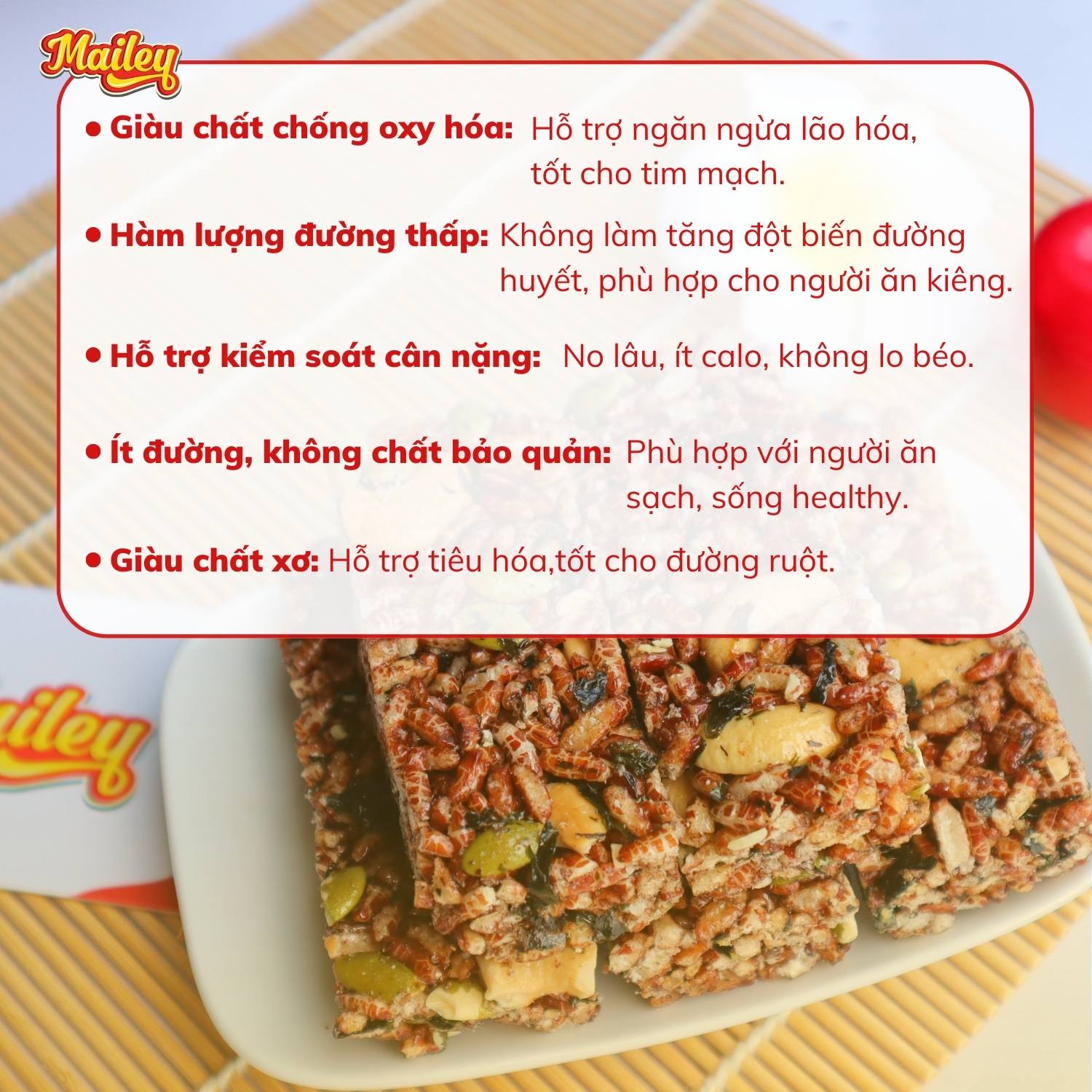 [COMBO 2 HỘP]Thanh gạo lứt ngũ cốc chà bông/rong biển mix hạt Mailey - Bánh gạo lứt ăn kiêng hỗ trợ giảm cân