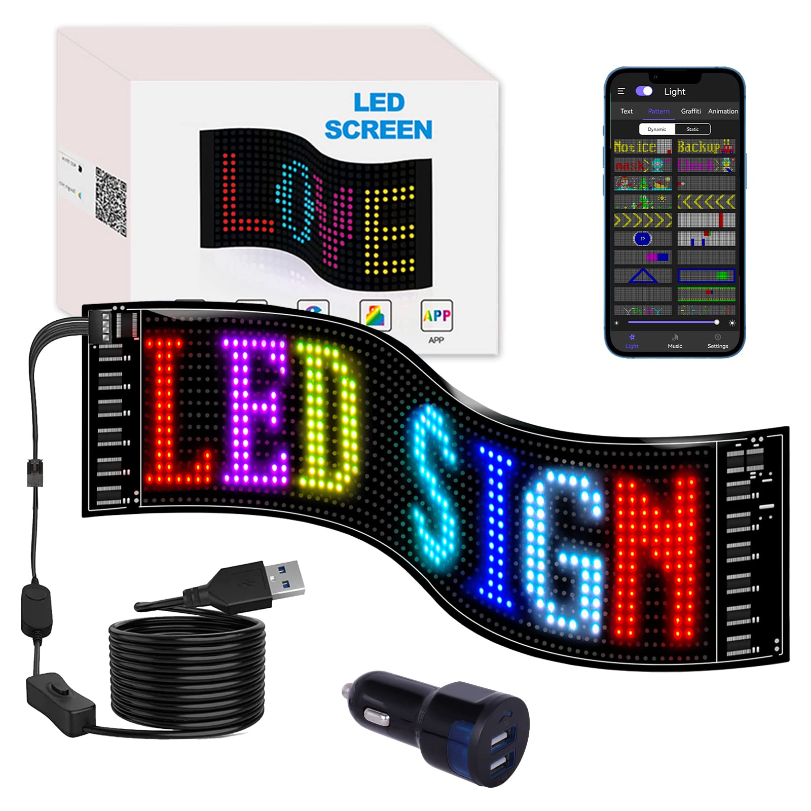 Màn hình mềm chạy LED Ô Tô LED Matrix RGB Sign for Car Bluetooth App Control Flexible