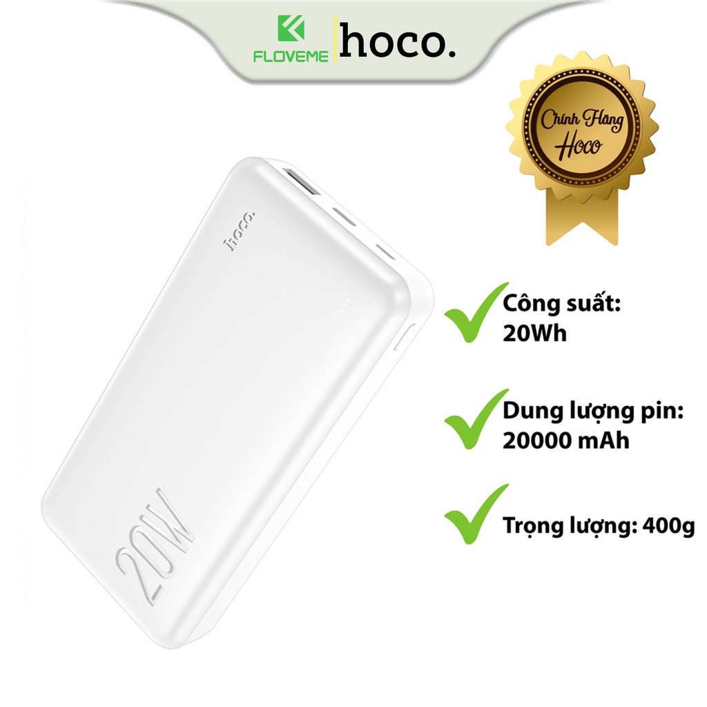 Pin Sạc Dự Phòng Dành Cho Hoco J87A 20000mah, Sạc Nhanh 20W, Pin Lithium Polymer, Nhựa ABS Chống Cháy, Có LED Hiển Thị Nguồn Điện - Hàng Chính Hãng