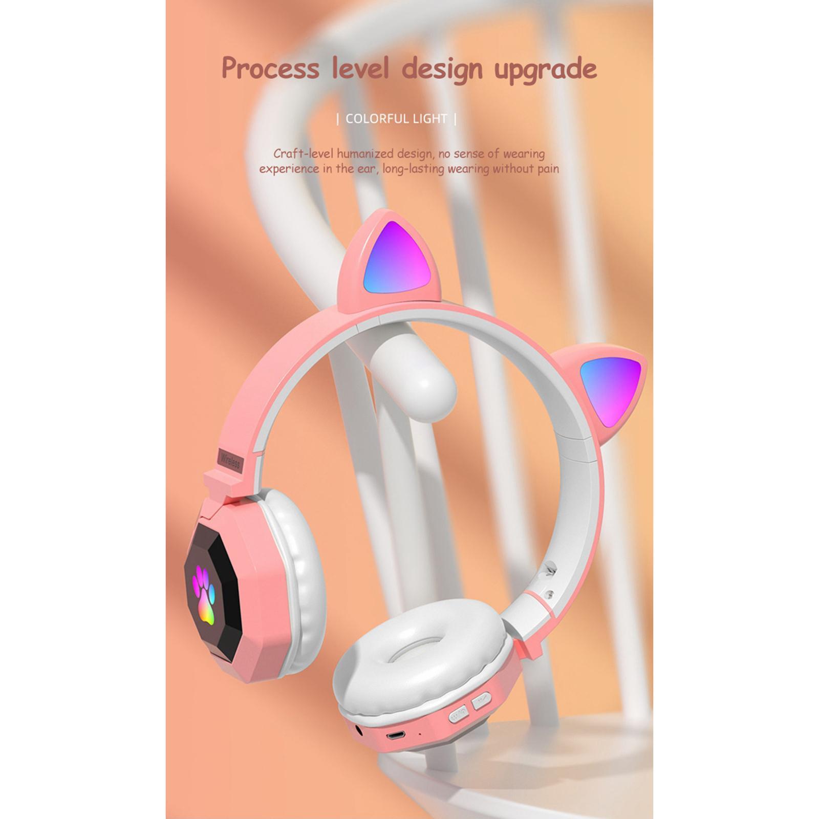 Cat Ear Wireless Headphones LED Light  for Online Teaching PC pink