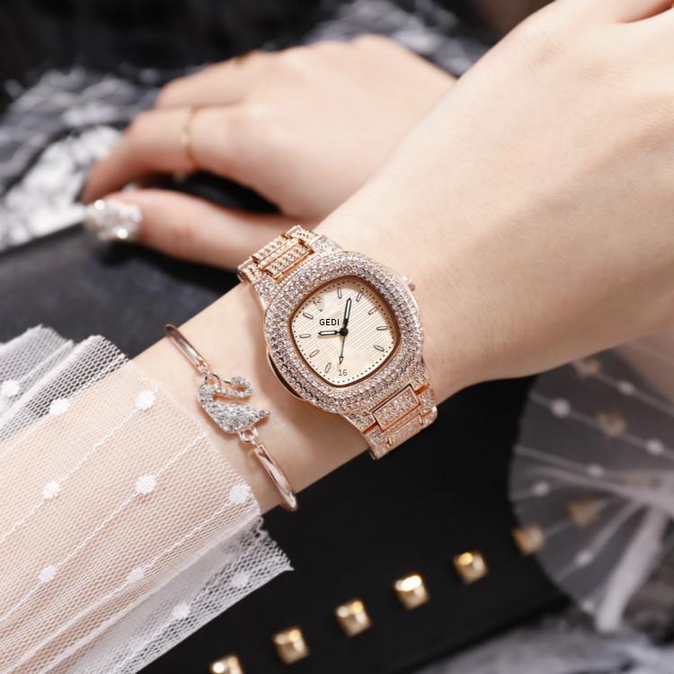 Ưu đãi nhất AliExpress lò xo rung cùng phong cách đồng hồ nữ kim cương đầy đủ đồng hồ thạch anh đồng hồ thời trang sành điệu
