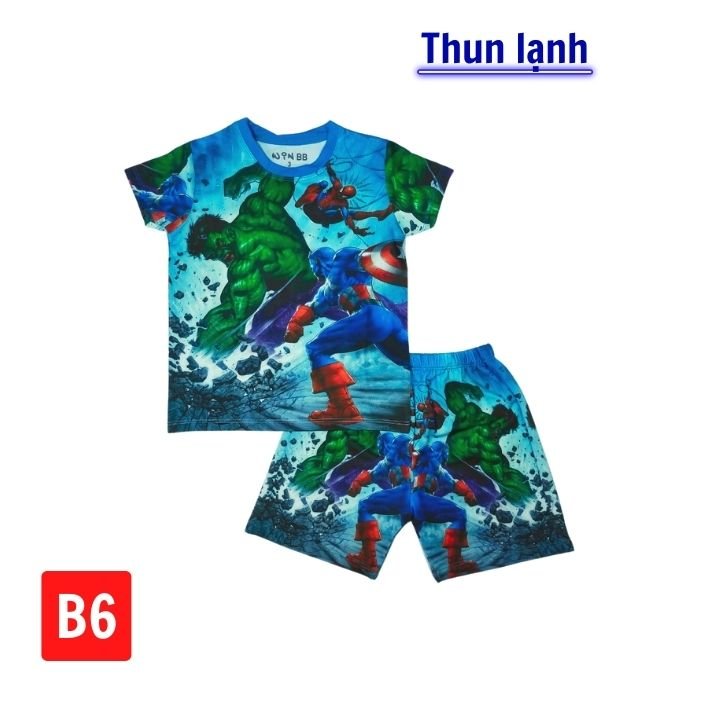 Đồ bộ bé trai hình siêu nhân từ 9-45kg - Vải thun cotton lạnh - Giặt không vỡ hình