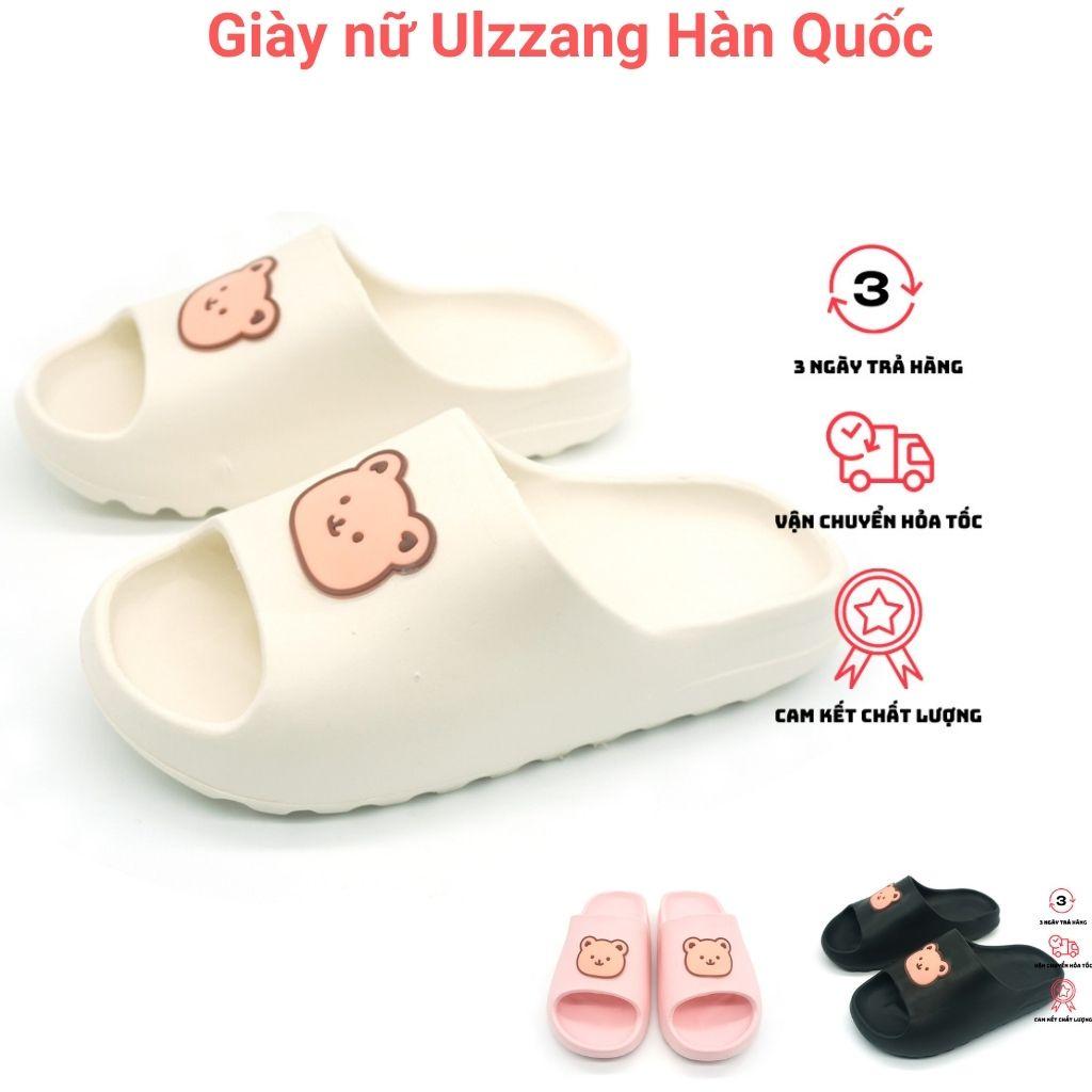 Dép nữ gấu 3 màu đen trắng hồng đế bánh mỳ