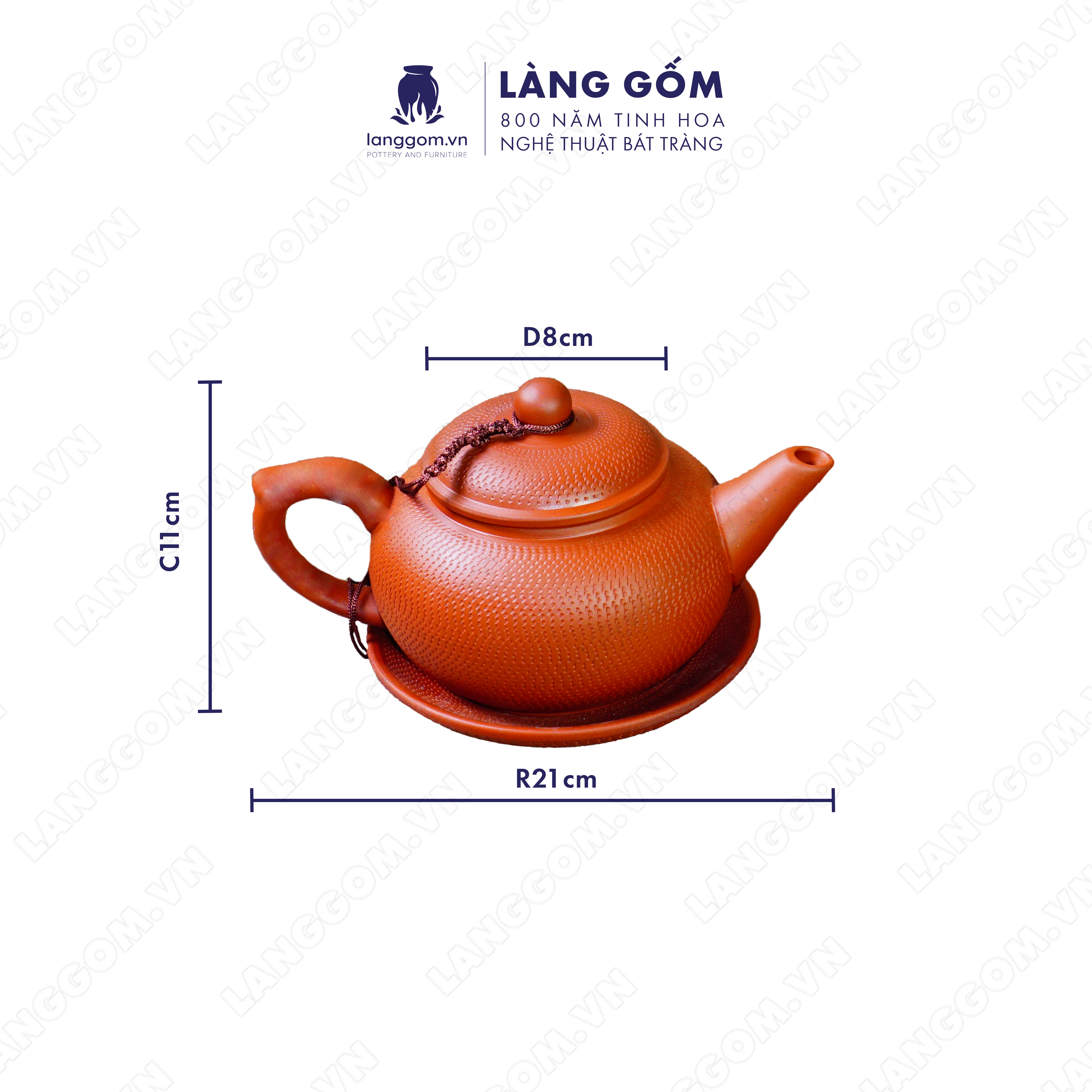 Bộ ấm chén đất nung chóp ganh - Men mộc - Gốm sứ Bát Tràng - langgom.vn
