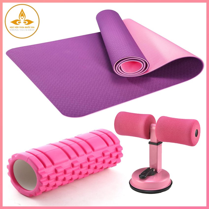 Combo 3 Sản Phẩm Tập Yoga - YOGA QG: 1 Thảm Tập Yoga 2 Lớp 6mm (Tặng kèm túi đựng) + 1 Con Lăn Massage Tập Yoga 33cm x 14cm + 1 Dụng Cụ Tập Bụng Chữ T