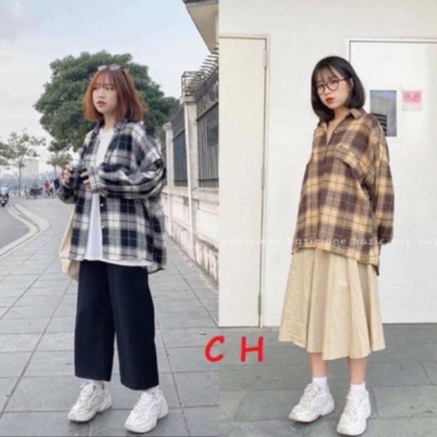 Sơ mi kẻ nắp túi tay bồng lệch túi ND27