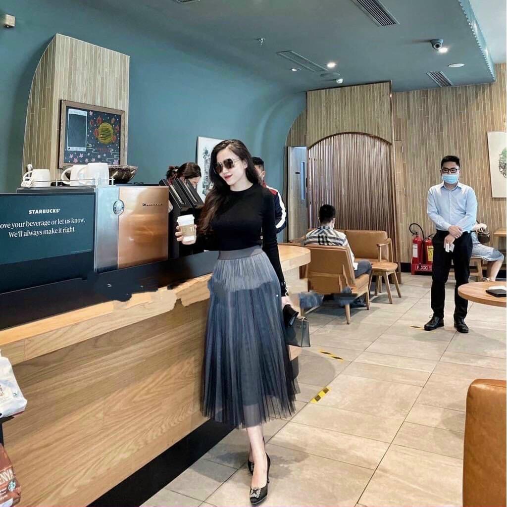 (BIGSIZE) Chân váy xếp li voan loang 2 tầng 50-80kg-Hàng bán shop