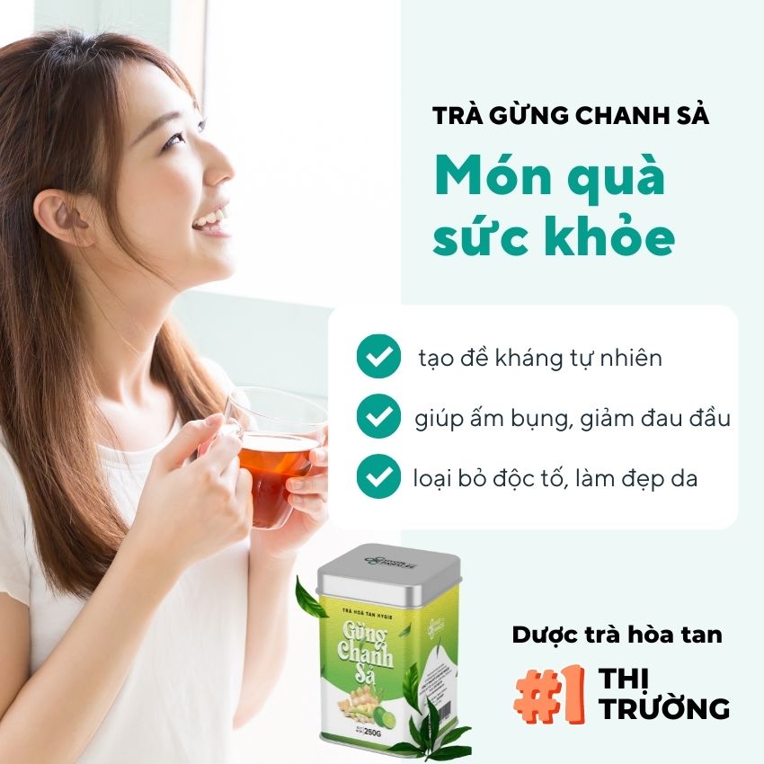 Trà Thảo Dược Gừng Chanh Sả Hygie Giúp Phòng Ngừa Cảm Cúm, Tăng Cường Miễn Dịch, Giải Độc Cơ Thể, Làm Đẹp Da