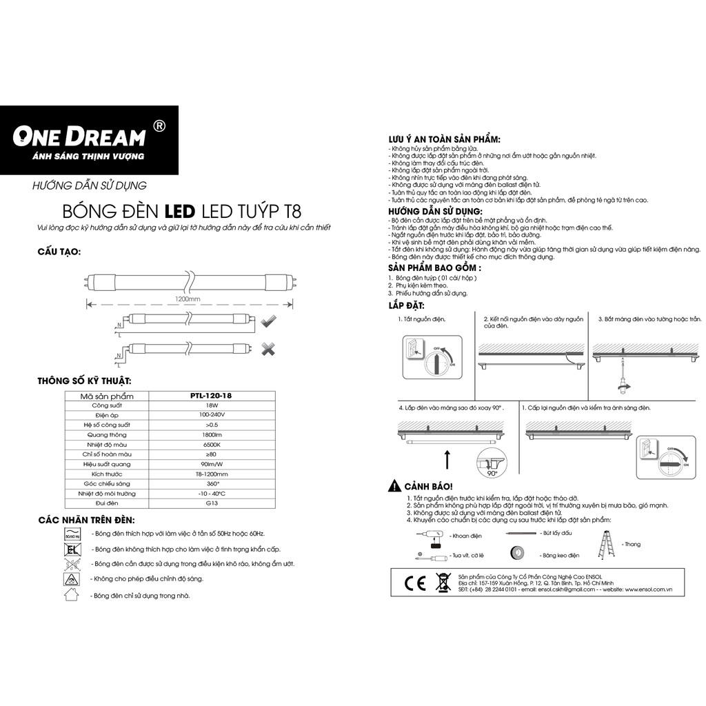 Bóng đèn led Tuýp ODTL12-P18 18W . Đèn Led One Dream siêu sáng, tiết kiệm điện năng.