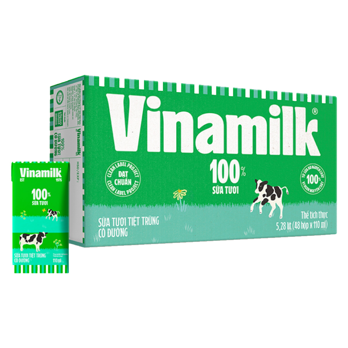 Thùng 48 Hộp Sữa Tươi Tiệt Trùng Vinamilk 100% Có Đường 110ml