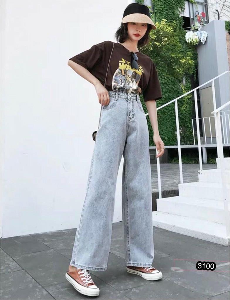 Quần Jeans Nữ Ống Rộng Mẫu Trơn