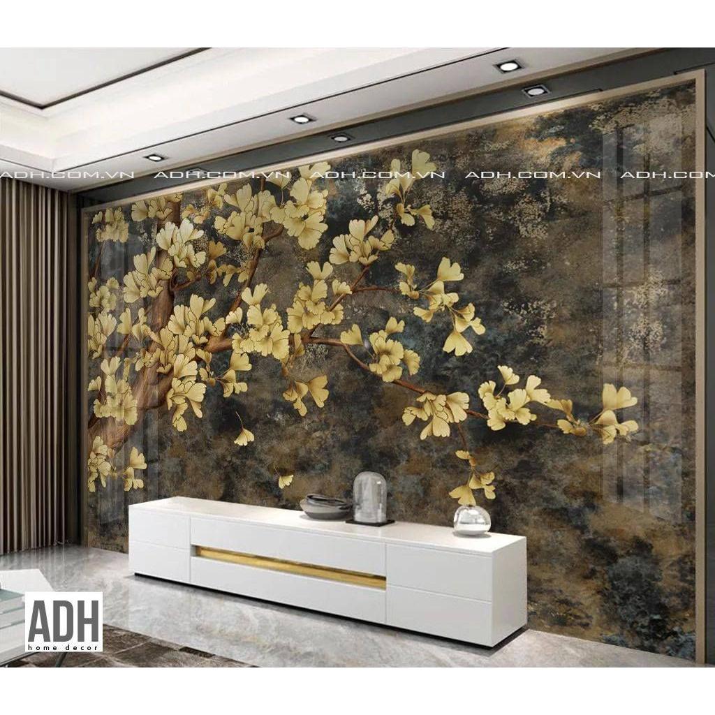 Tranh dán tường hoa đào vàng