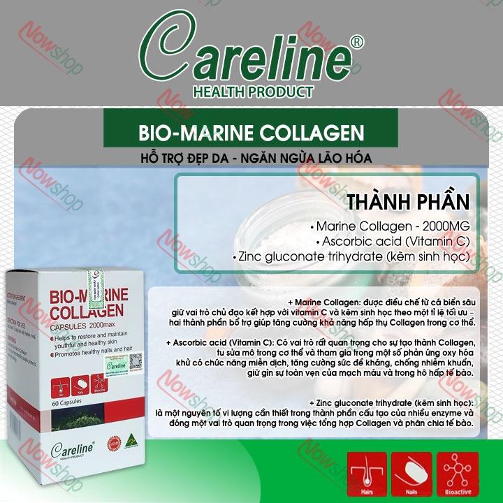 Viên uống đẹp da móng tóc Careline Bio-Marine Collagen capsules 2000max giảm nếp nhăn và sạm nám