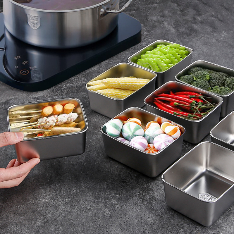 Hộp Đựng Thực Phẩm Tủ Lạnh, Đồ Ăn Bằng Inox 304 Có Nắp Nhựa Kèm Theo Tiện Lợi Và Loại To