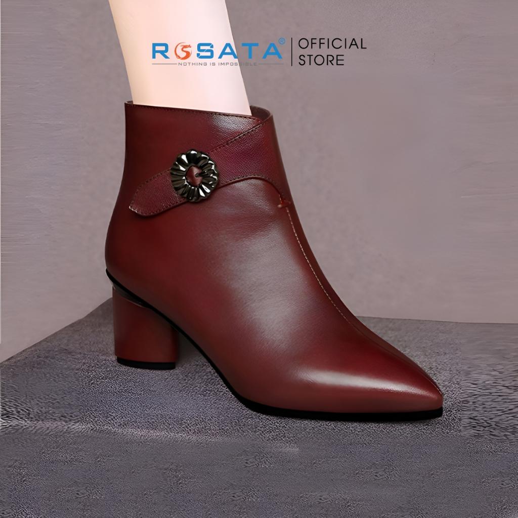 Giày bốt nữ ROSATA RO372 cổ cao mũi nhọn khóa kéo hông gót vuông cao 4cm xuất xứ Việt Nam - Đỏ, Đỏ