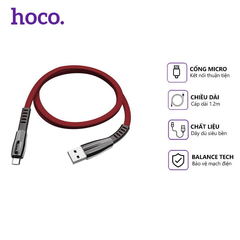 Cáp Sạc Hoco U70 Dây Dù 2.4A Cổng Micro Dây Dài 1.2m Có Led - Hàng Chính Hãng