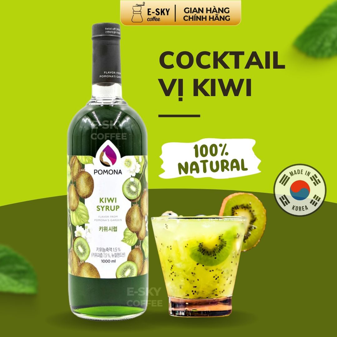 Siro Kiwi Pomona Kiwi Syrup Nguyên Liệu Pha Chế Hàn Quốc Chai Thủy Tinh 1 Lít