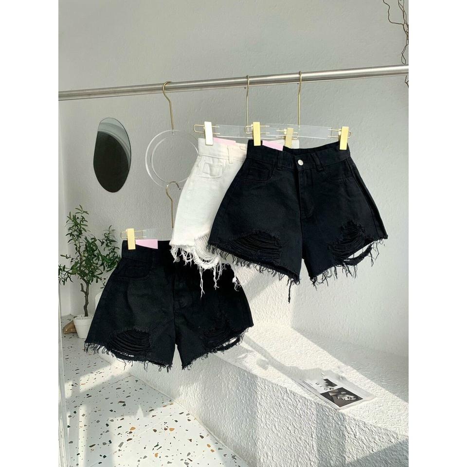 Quần short jean nữ chất denim thiết kế rách cá tính, phong cách trẻ trung năng động Q01 - Đen