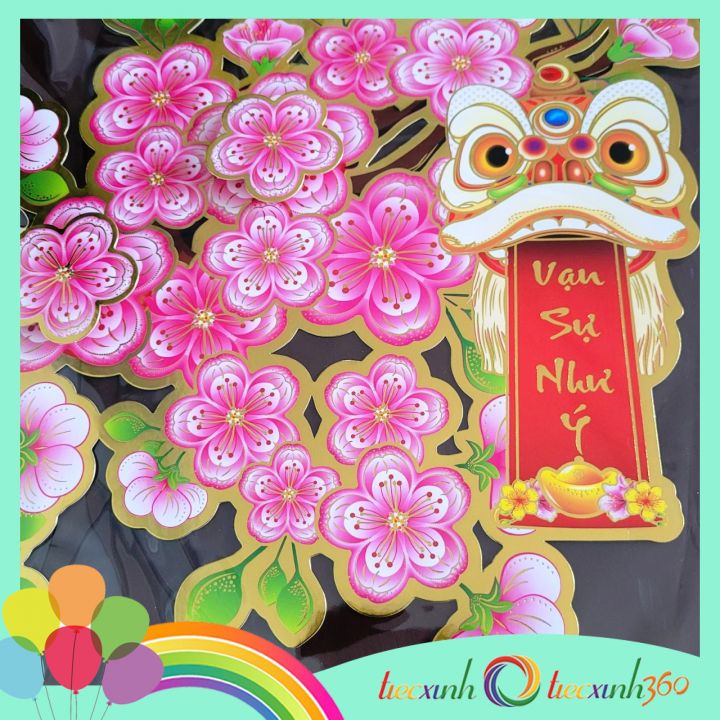 Nhánh đào giấy hoa nổi trang trí Tết