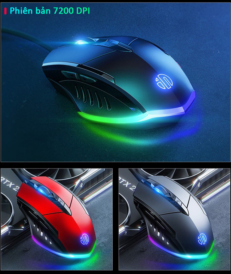 Chuột Gaming Máy Tính SIDOTECH P1W Esport Có Dây Silent / 40 Triệu Click / 7200 DPI / LED RGB Chống Ồn Logo Phát Sáng Kèm 2 Nút Phụ Trợ Cho Game FF PUBG - Hàng Chính Hãng