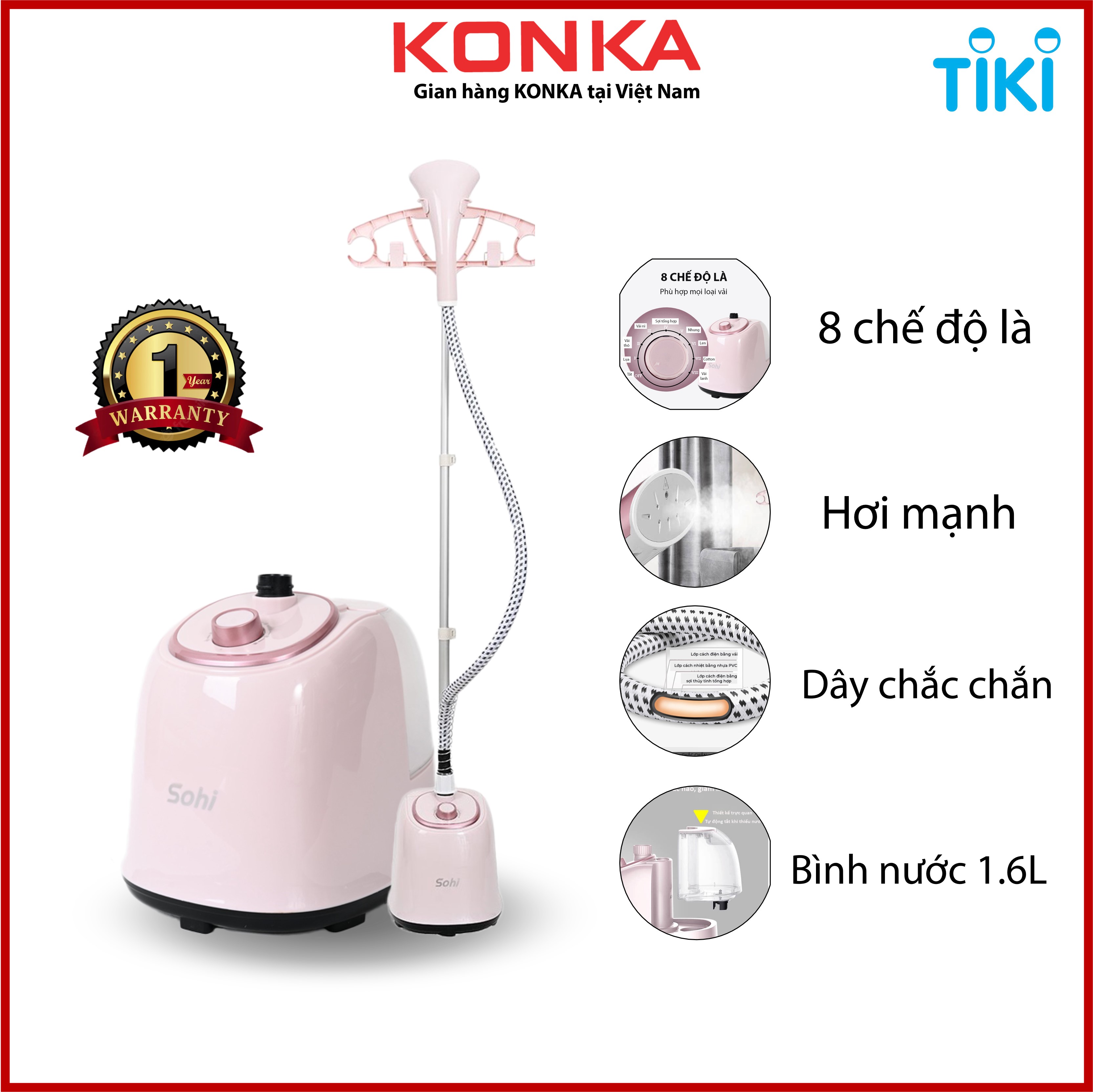 Bàn ủi hơi nước đứng Konka-GT24 Pro, 10 chế độ ủi cho mọi loại vải, dung tích 2L, cây treo 3 cấp cứng cáp, BH 12 tháng