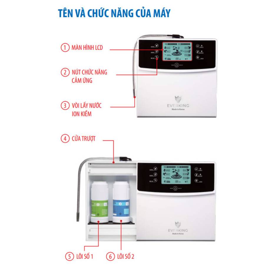 Máy Lọc Nước Điện Giải EVERKING EK-99 Made In Korea - 9 Tấm Điện Cực Titanium Phủ Platinum - Hàng Nhập Khẩu