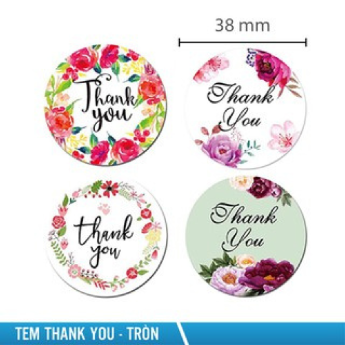 Tem thank you size 38mm cuộn sticker thank you tròn số lượng 500 tem