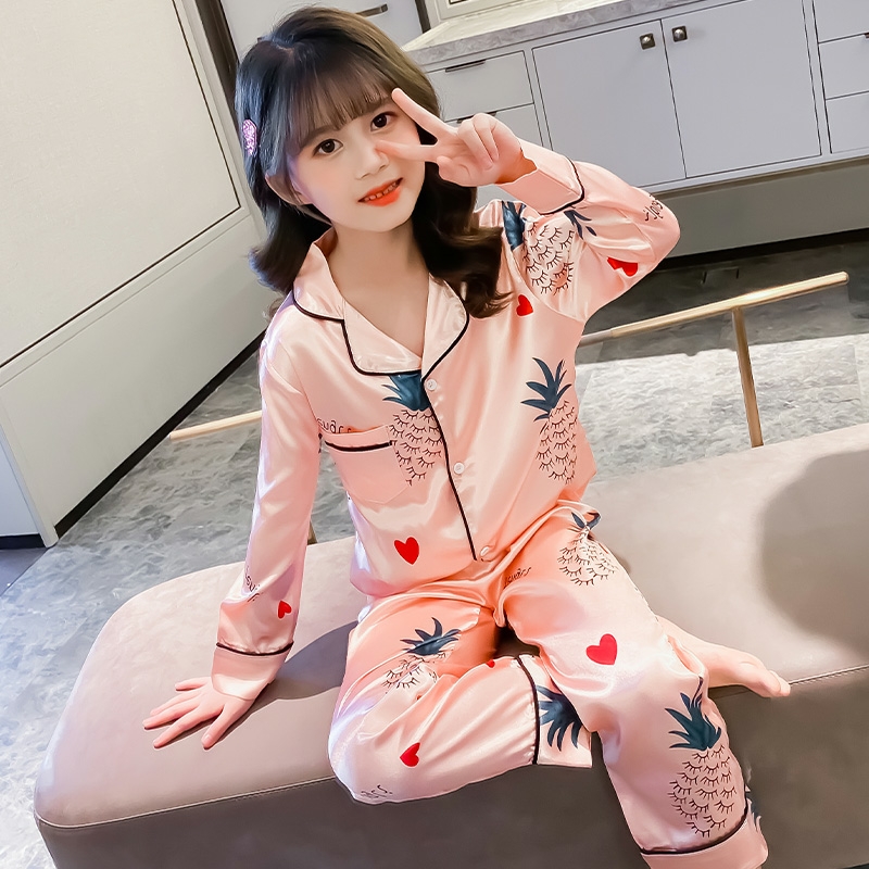 Bộ Ngủ Pijama Cho Bé Gái Lụa Satin Nhiều Màu Dài Tay 8-25kg - BPN05