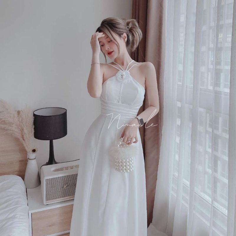 ĐẦM ĐAN DÂY TRẮNG ĐEN DỰ TIỆC KẾT HOA