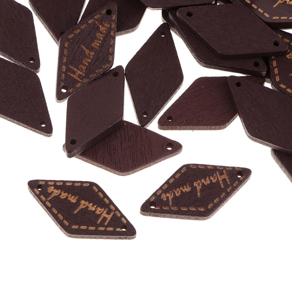 200 Pcs Wooden Handmade Design Tag Button Sewing Crafts Supplies Black Brown