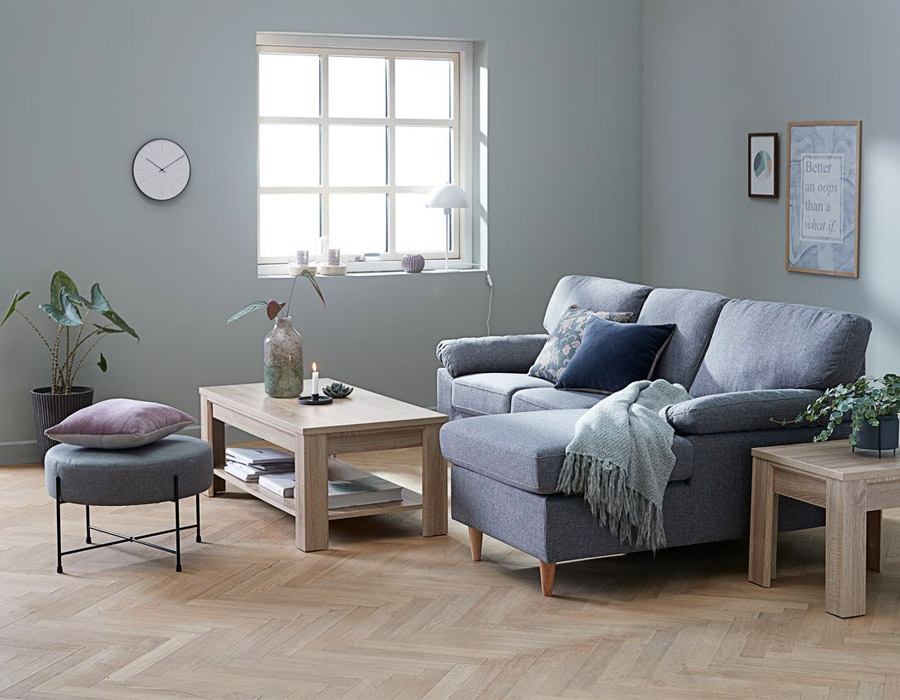 Sofa góc phải | JYSK Gedved | Polyester/ chân gỗ | xám/ xám nhạt | R209xS84/141xC85cm