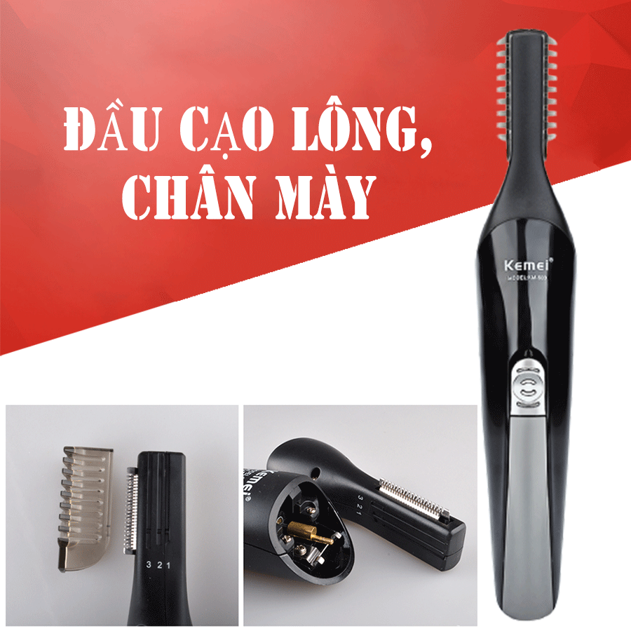 Tông đơ đa năng KEMEI KM-600 gồm 6 đầu cắt thay thế dùng cắt tóc, cạo râu, chấn viền, khắc tóc, tỉa lông mũi, cạo lông, cạo tỉa chân mày kèm lược chải tóc pin trâu sạc nhanh