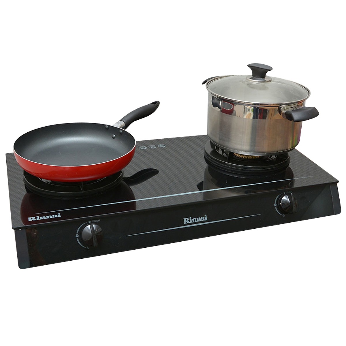 Bếp Ga Dương Đôi Rinnai RV-6 Double Glass + Tặng kèm 1 bộ van và dây gas- Hàng chính hãng