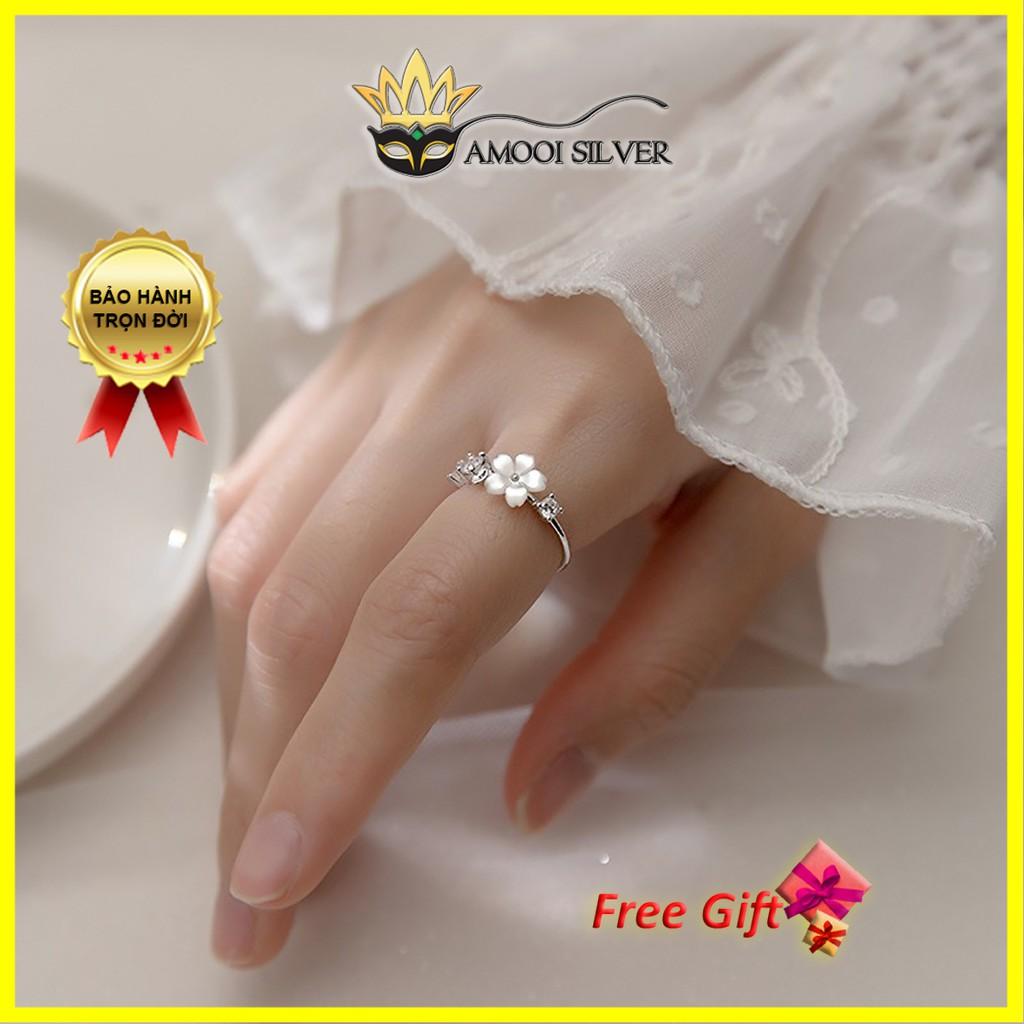 Nhẫn bạc S925 freesize hoa anh đào xà cừ - Amooi Silver AN92