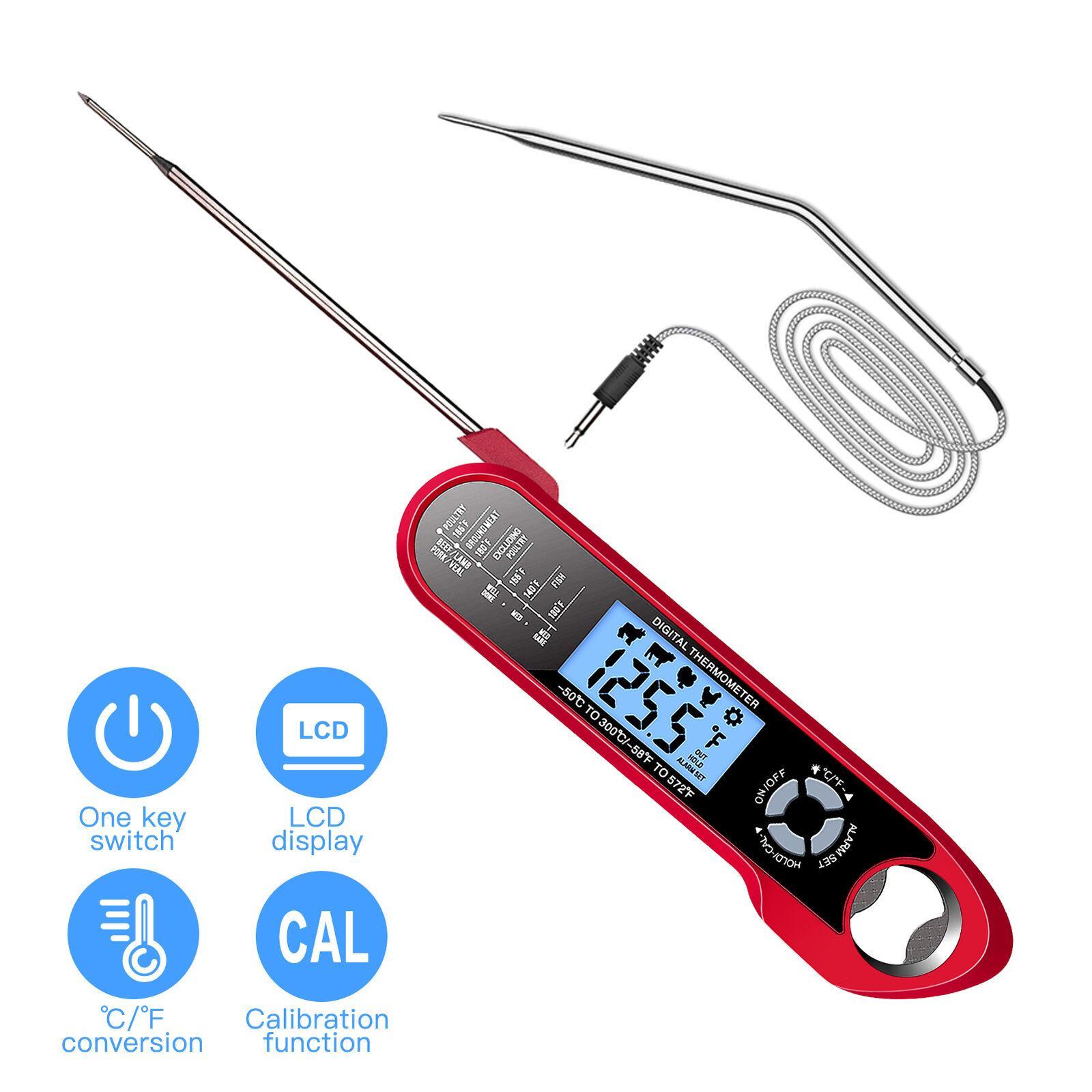 Instant Read Meat Thermometer for Cooking Foldable Food BBQ Digital Thermometer with Backlight & Calibration