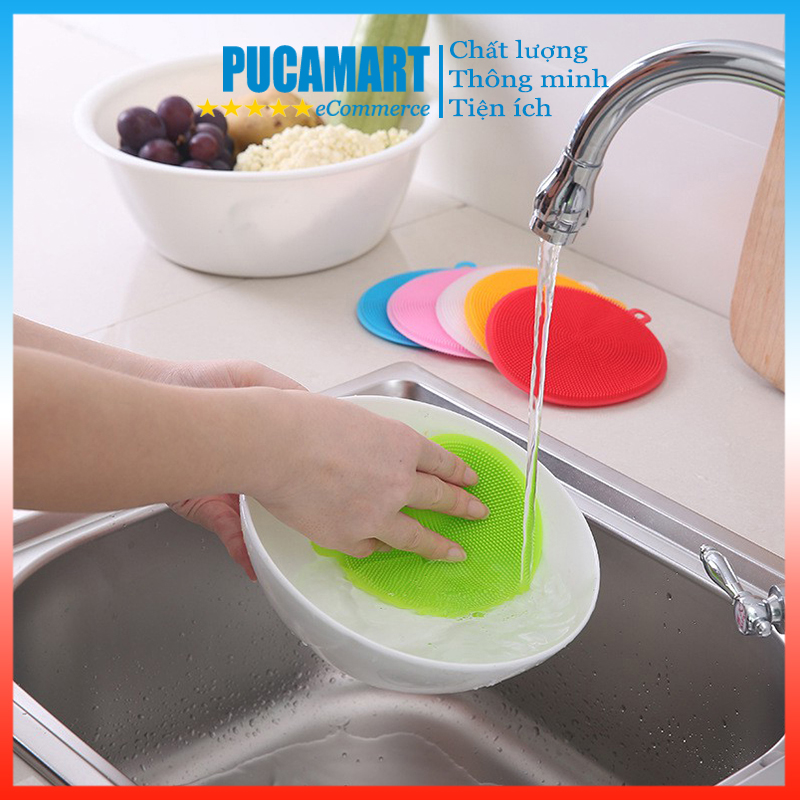 Miếng Rửa Chén Bát Silicon, Có Móc Treo Nhanh Khô Tiện Lợi - PucaMart