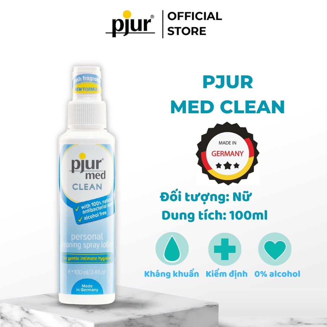 Xịt vệ sinh phụ khoa khử khuẩn cho nữ Pjur Med Clean Spray 100ml dịu nhẹ hương thơm tươi mát dưỡng da mịn màng tươi mát