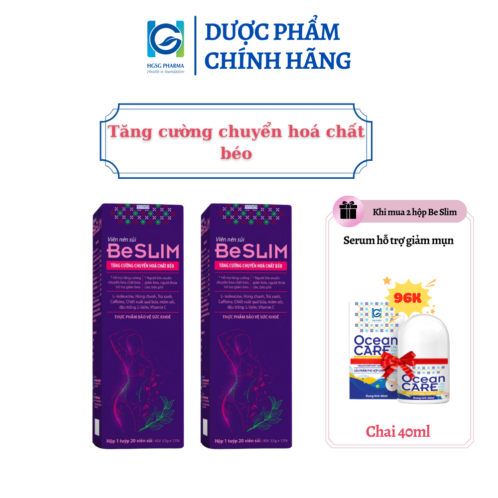 Bộ 2 hộp Sủi kiểm soát cân nặng HGSG pharma Be Slim (Tuýp 20 viên)