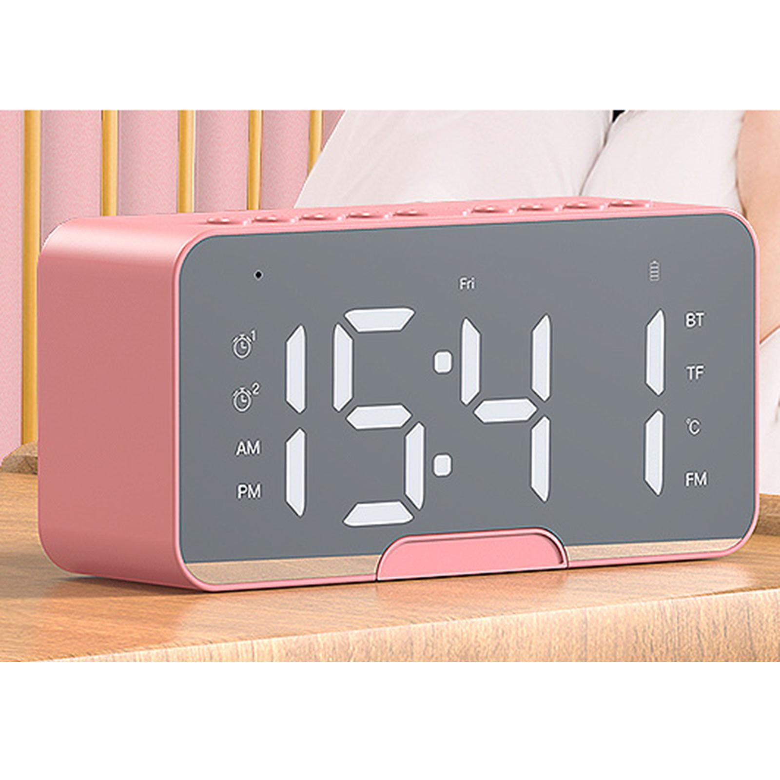 Bluetooth Speaker Mirror Calendar Stereo TF Card Night Light for Home Women pink