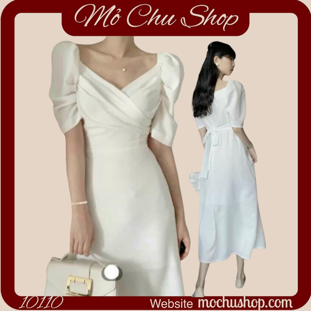 ĐẦM MIDI CHÉO NGỰC TAY BỒNG 10110