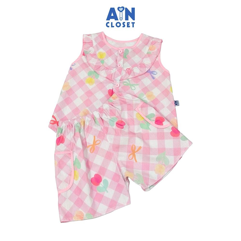 Bộ quần áo Ngắn bé gái hoạ tiết Caro Nơ Hồng Cotton - AICDBGFG3JAD - AIN Closet