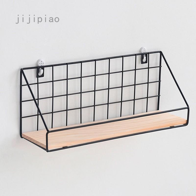 Kệ Treo Tường, Giá Kệ Sắt Đáy Gỗ Có Rào Chắn Trang Trí Phòng Khách Nhà Bếp
