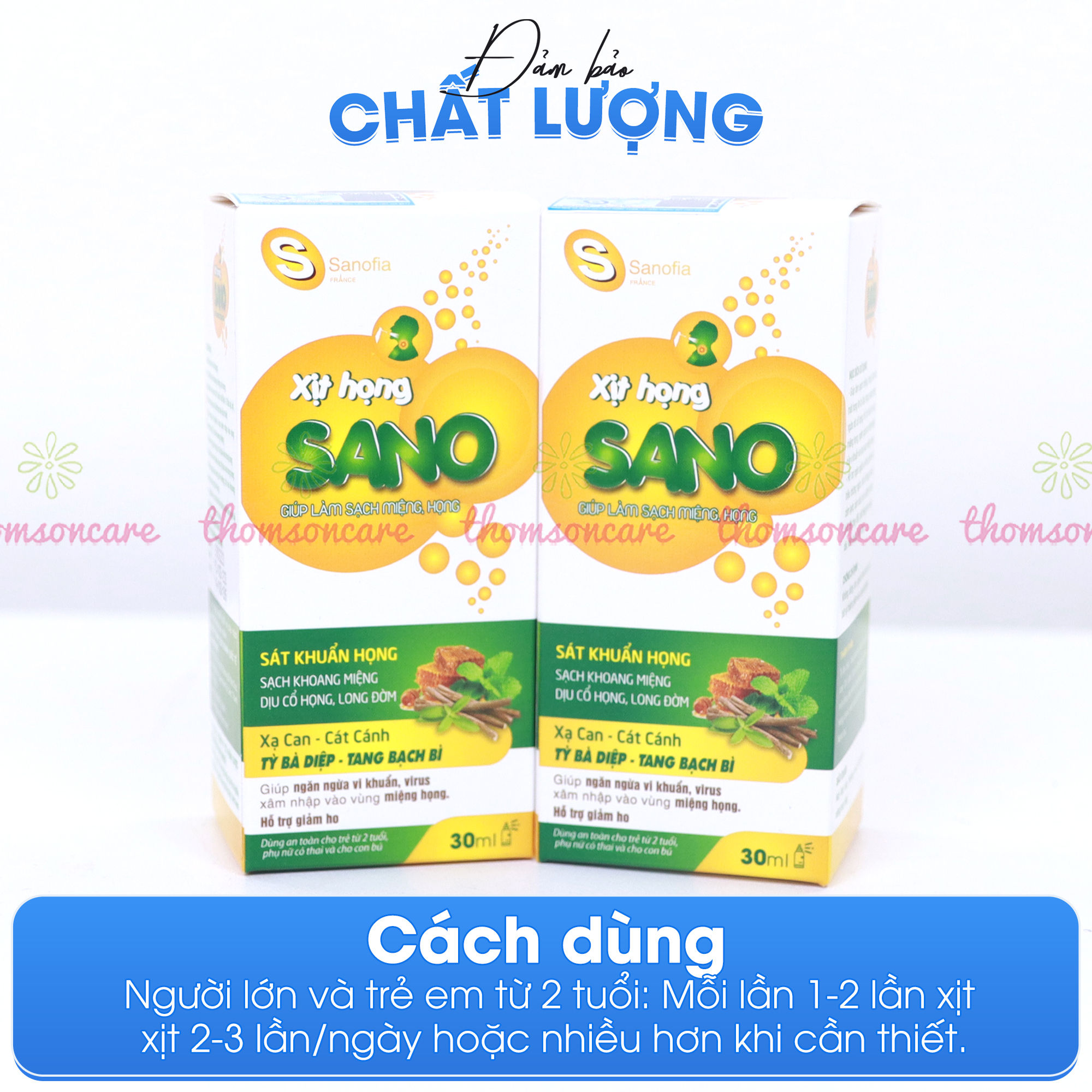 Xịt họng keo ong Sano, Lọ 30ml giúp làm sạch miệng, giảm ho, đau rát cổ họng dùng an toàn cho trẻ từ 2 tuổi từ thảo dược Thomsoncare