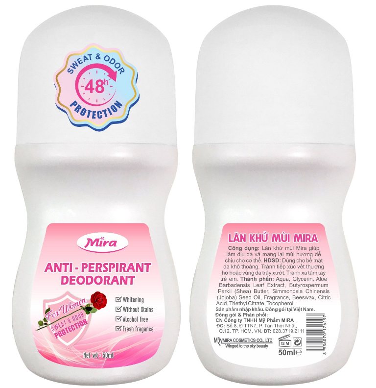 Lăn Khử Mùi Nữ Mira Anti-Perspirant Deodorant For Women Ngăn Mùi, Giúp Khô Thoáng 50ml